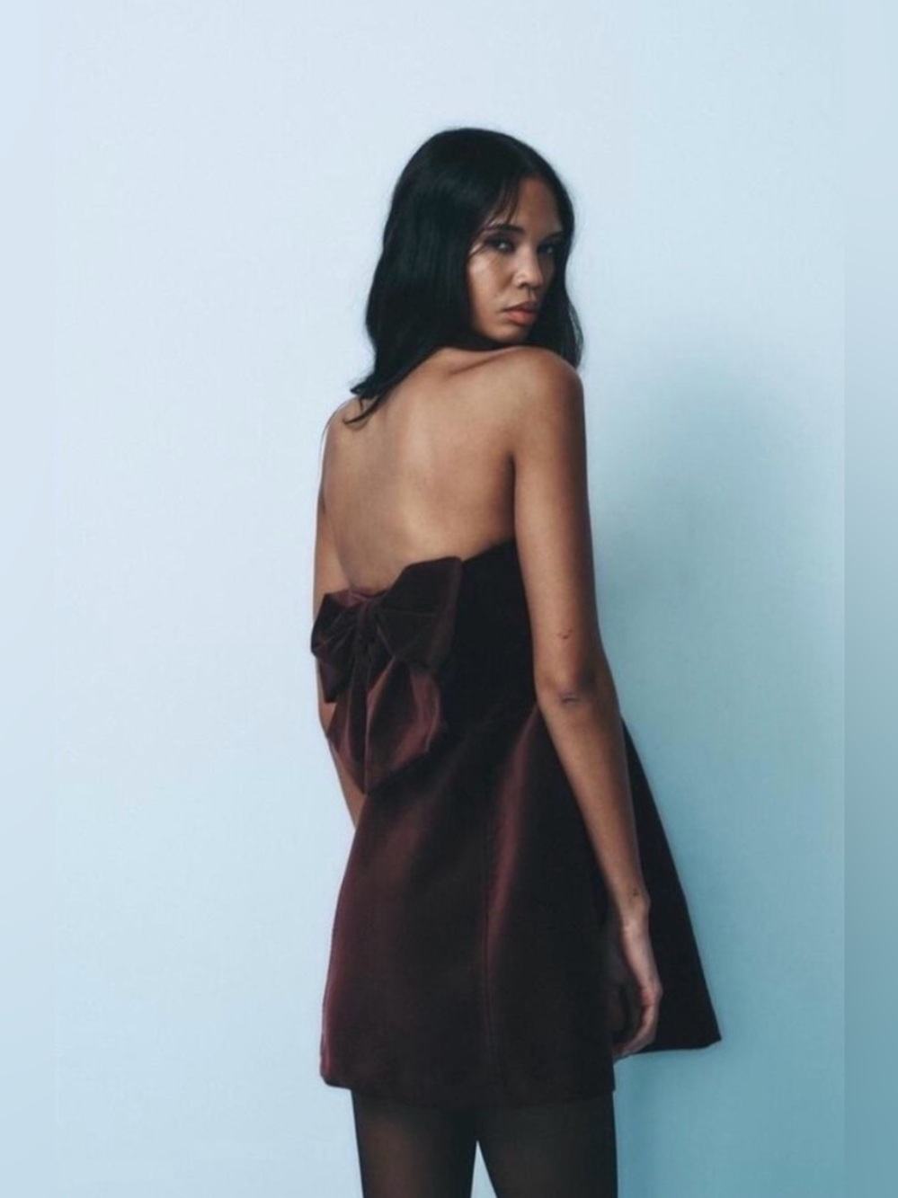 Zara burgundy bow velvet mini dress NWT